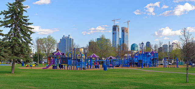 Park and Apartment Buildings in Central McDougall Edmonton