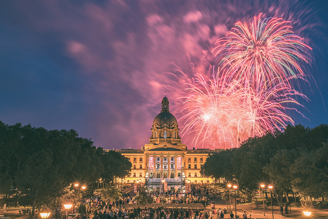 Canada day at the Legislature building with fireworks